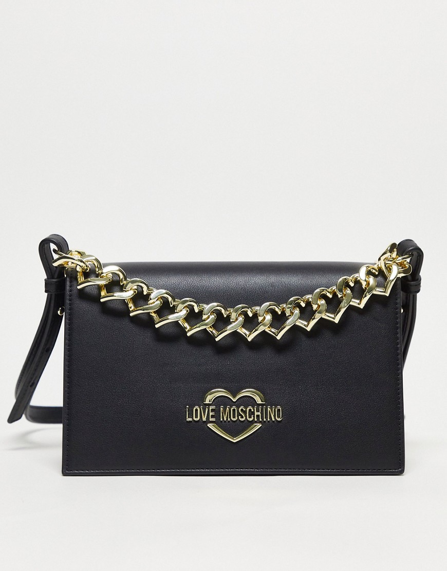 Love Moschino Heart Chain Cross Body Bag In Black