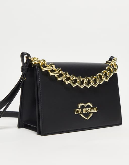 Love Moschino heart chain cross body bag in black, 4 of 4