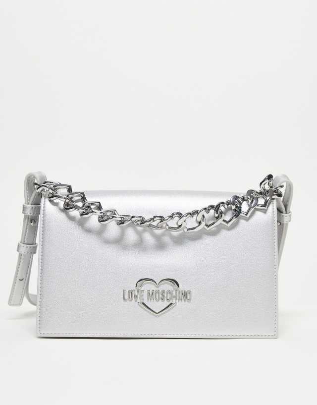 Love Moschino heart chain cross body bag in silver