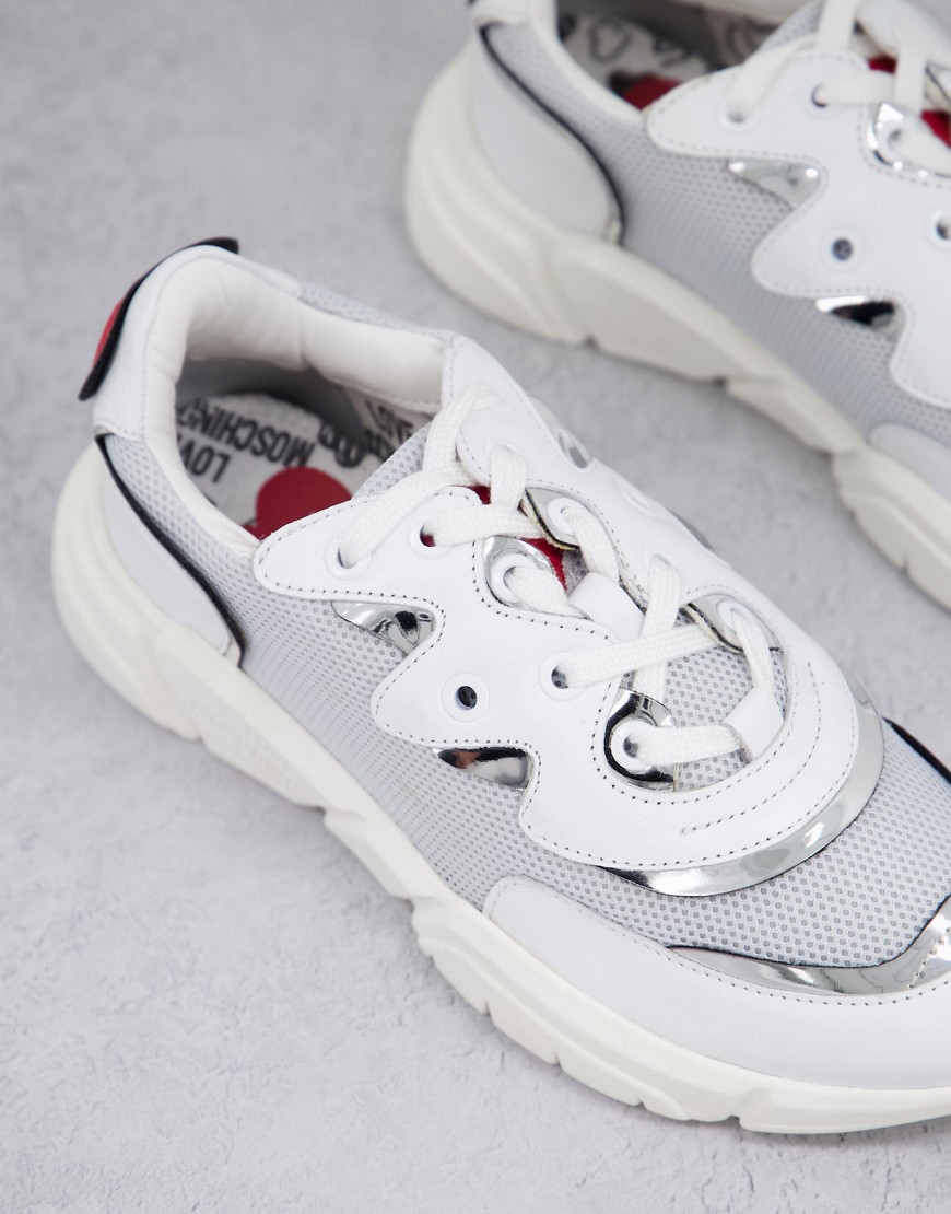 Love Moschino heart chunky sneakers in white and silver
