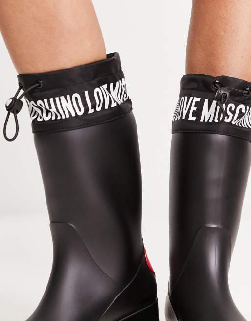 Love Moschino heart detail drawstring rain boots in black