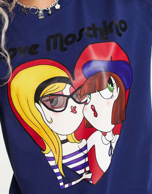Love Moschino heart dolls t-shirt in blue, 3 of 4