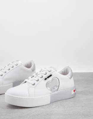 love moschino heart sneakers in silver