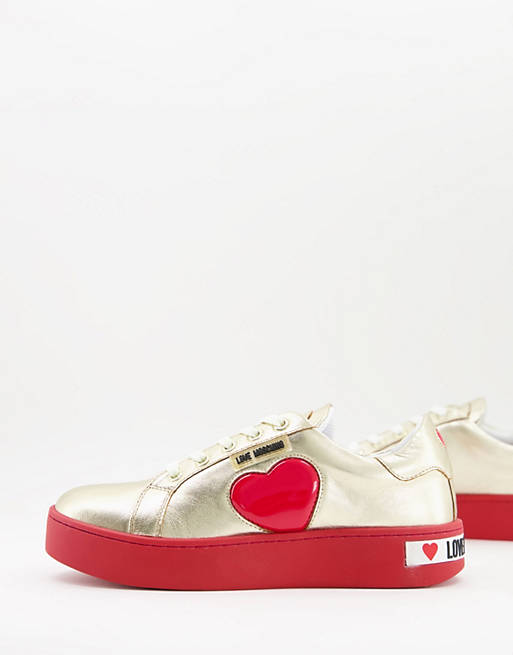Love Moschino heart flatform trainers in gold and red