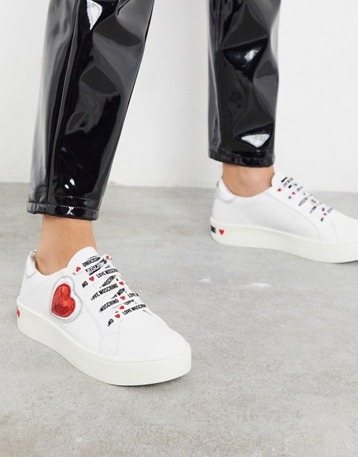 Love Moschino heart lace up trainers in white