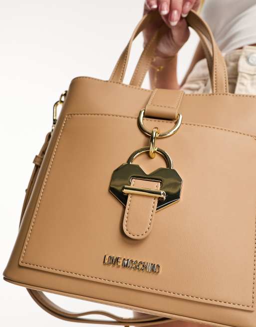 Love Moschino heart lock top handle bag in tan