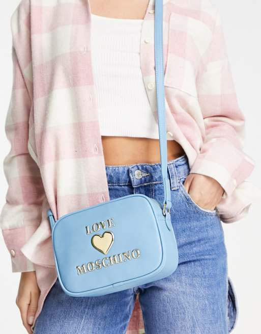 Love Moschino heart logo camera bag in light blue