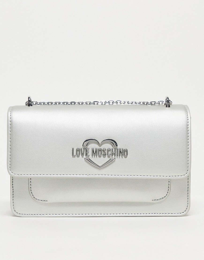 Love Moschino Heart Logo Cross Body Bag In Silver