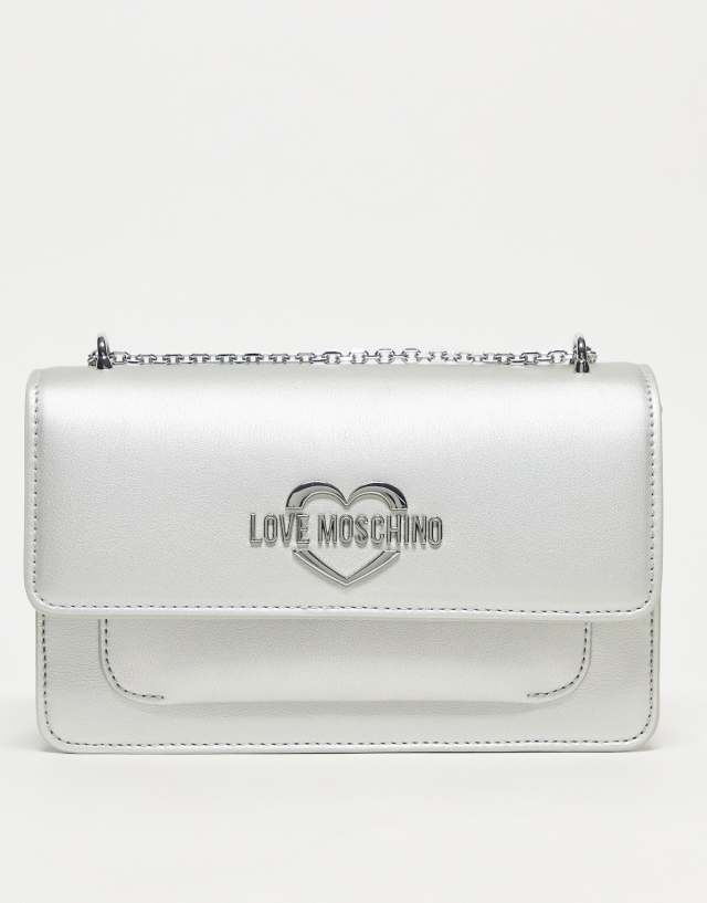 Love Moschino heart logo cross body bag in silver