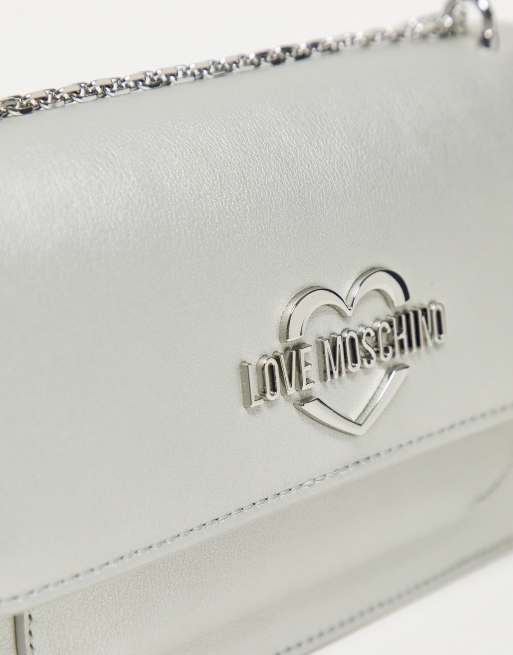 Love Moschino heart logo cross body bag in silver ASOS