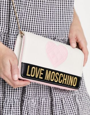 Love Moschino heart logo crossbody bag in cream