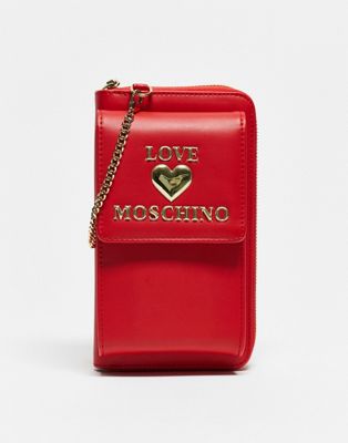 Love Moschino heart logo detail coin purse with chain detail in red