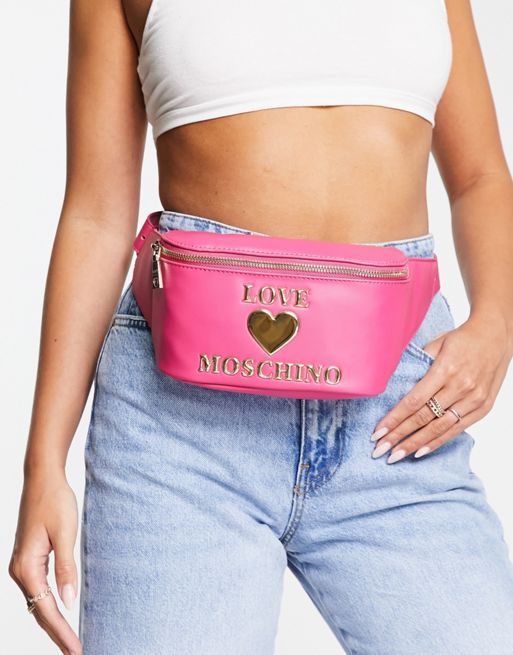 Pink 'Moschino' Belt Heart Pouch by Moschino on Sale