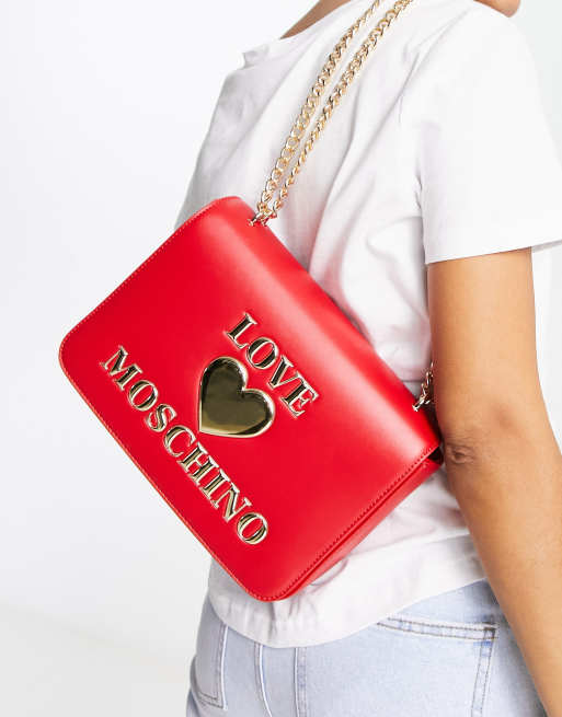 Love Moschino heart logo flap top shoulder bag in red ASOS