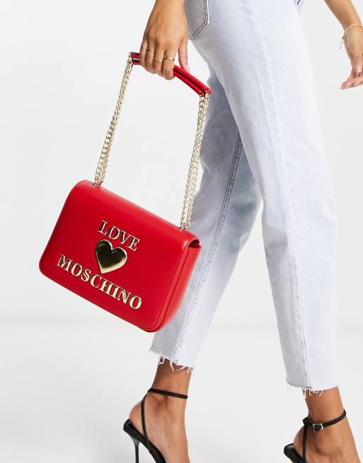 Love Moschino heart logo flap top shoulder bag in red ASOS