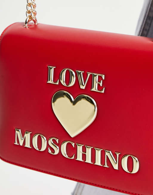 Love Moschino heart logo flap top shoulder bag in red, 3 of 4