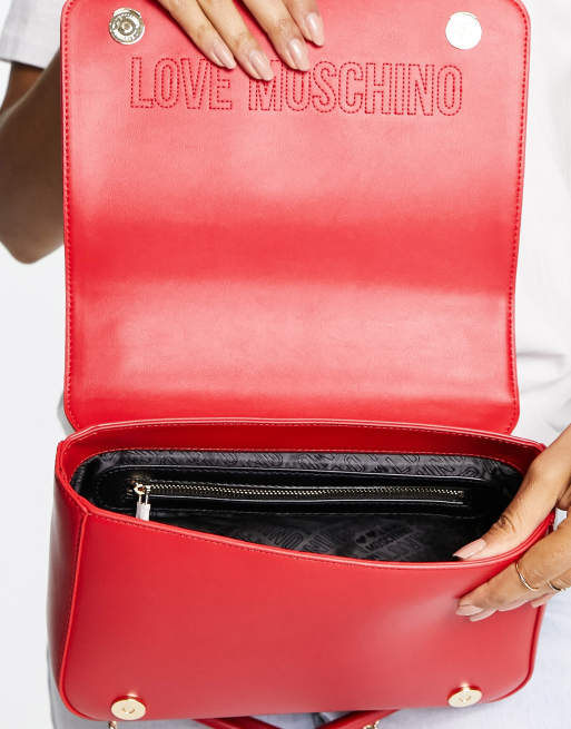 Love Moschino heart logo flap top shoulder bag in red, 4 of 4