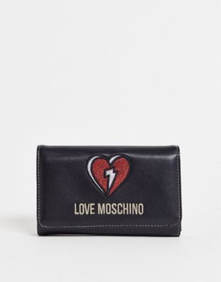 Love Moschino heart logo fold purse in black