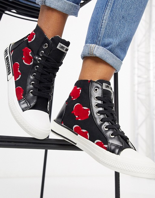 Love Moschino heart logo high top trainers in black