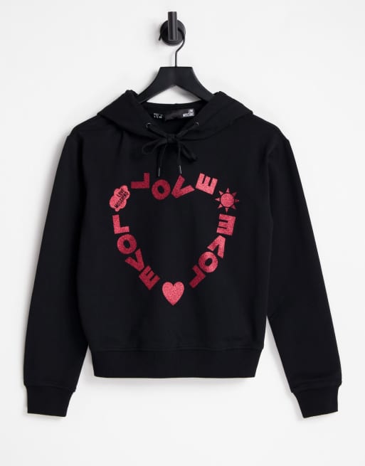 Love Moschino heart logo hooded top in black