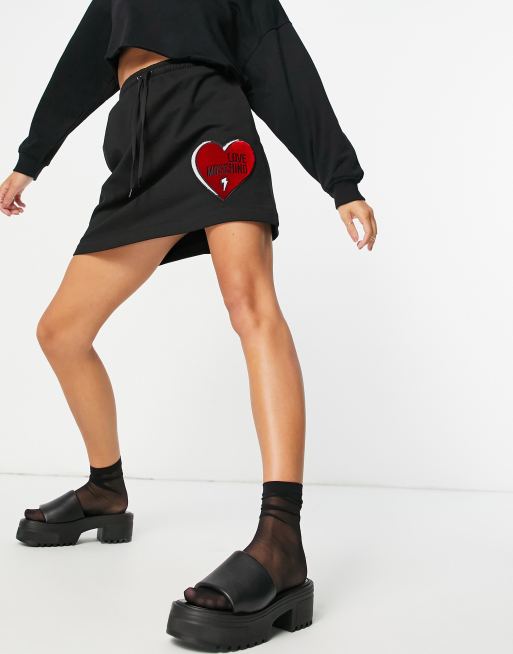 Love Moschino heart logo jersey skirt in black | ASOS