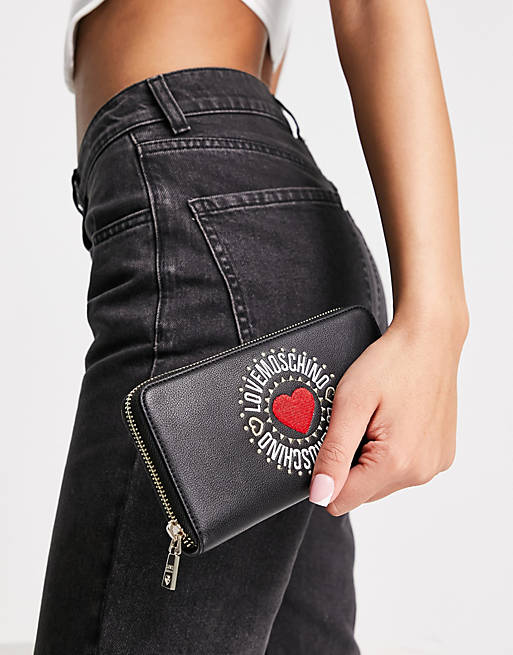Love Moschino heart logo long purse in black