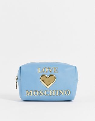 Love Moschino heart logo make up bag in light blue