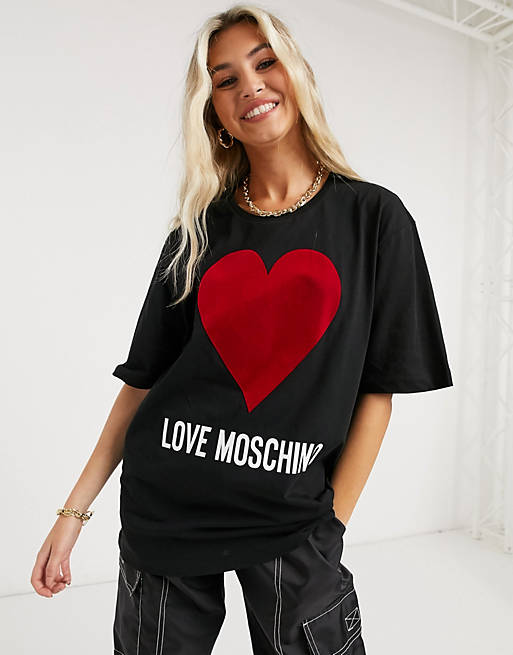 Expressly blue whale Brotherhood Love Moschino heart logo print t-shirt in black | ASOS