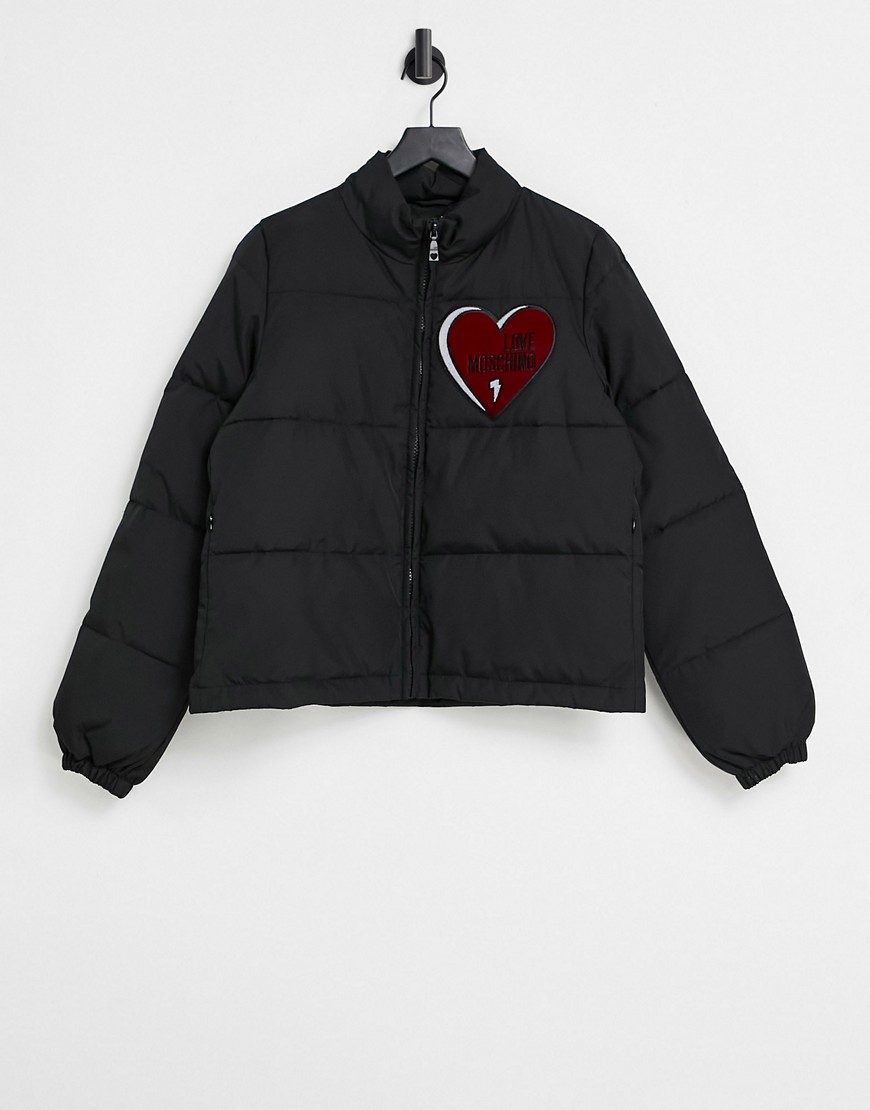 Love Moschino heart logo quilted jacket in black