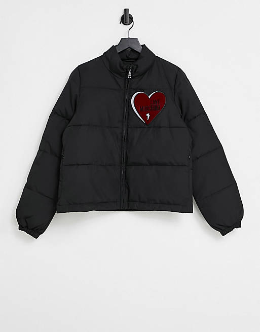 Love Moschino heart logo quilted jacket in black