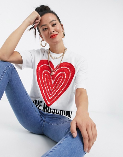 Love Moschino heart logo short sleeve jumper in white