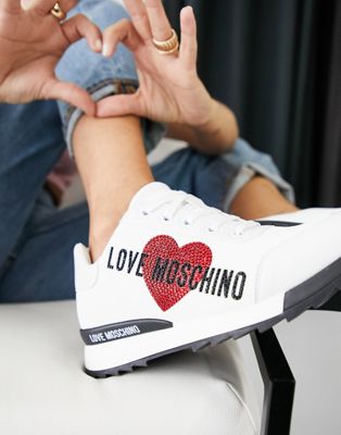 Love Moschino heart logo side trainers in white - ASOS Price Checker