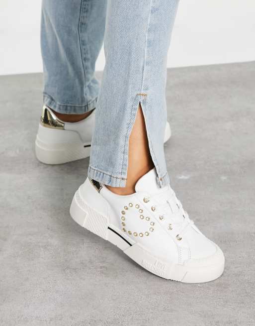 Love Moschino cup sole sneakers with heart in white