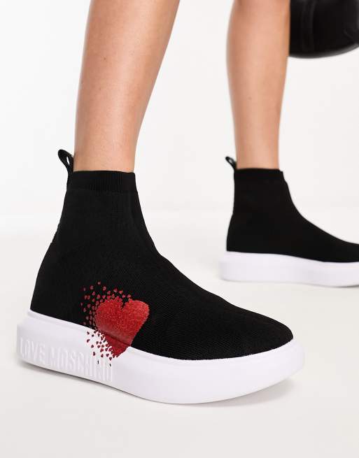 Love Moschino heart logo sock trainers in black ASOS