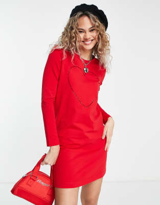 Love Moschino Love Moschino heart logo sweatshirt dress in red