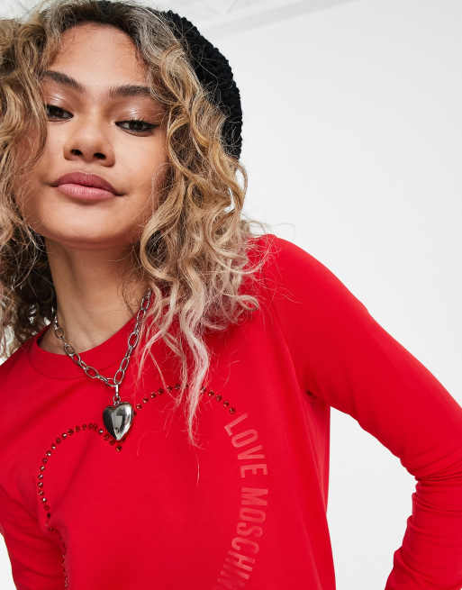 Love Moschino heart logo sweatshirt dress in red, 3 of 4