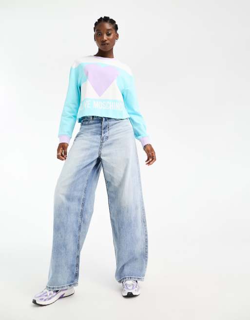 Love Moschino heart logo sweatshirt in blue stripe ASOS