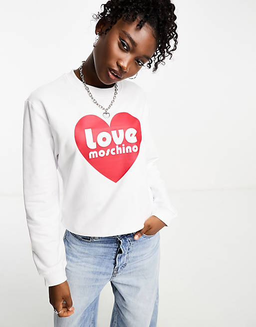 Love Moschino heart logo sweatshirt in white | ASOS
