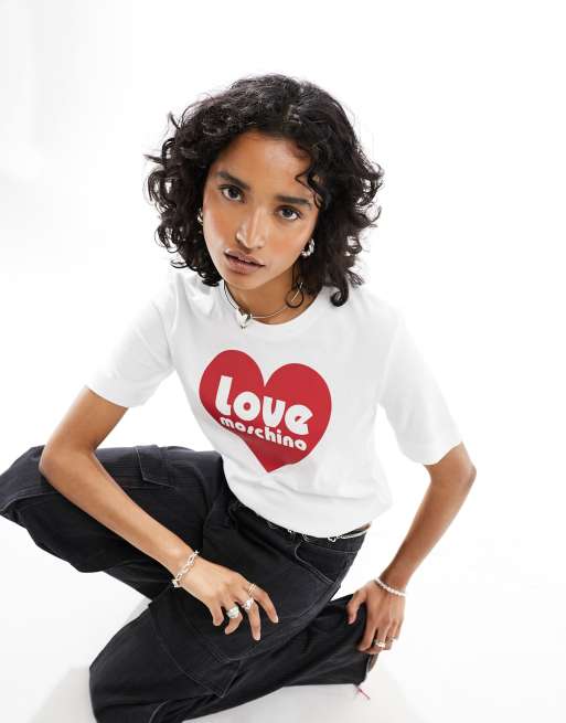 Love Moschino heart logo t shirt in white ASOS