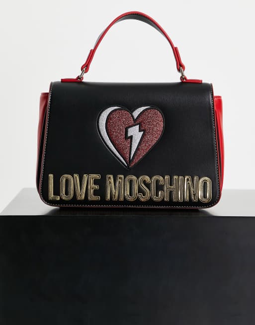 Love Moschino heart logo top handle shoulder bag in black