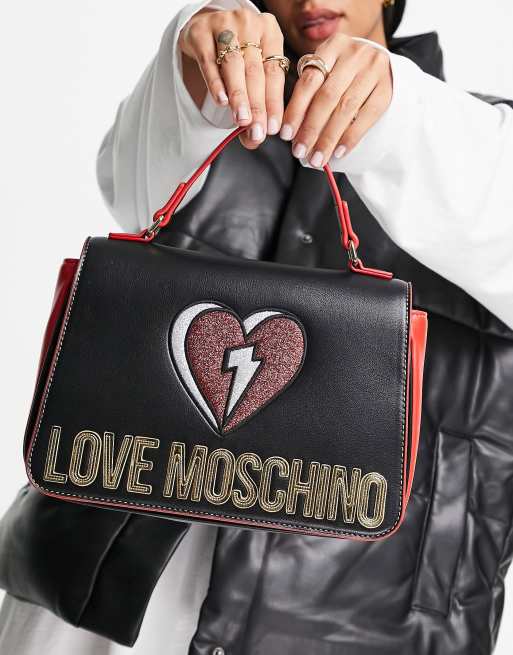 Love Moschino heart logo top handle shoulder bag in black