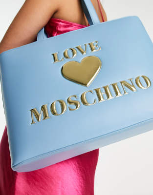 Love Moschino heart logo tote bag in light blue | ASOS