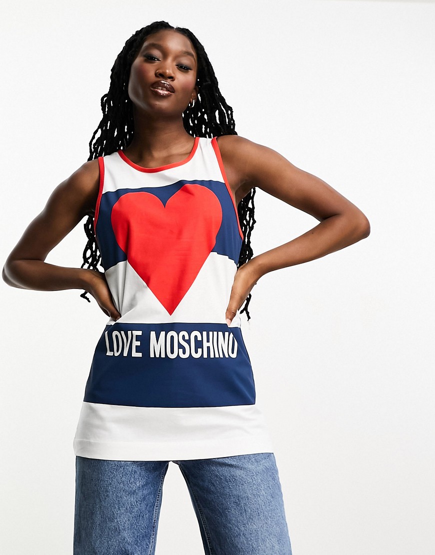 Love Moschino heart logo vest top in navy stripe