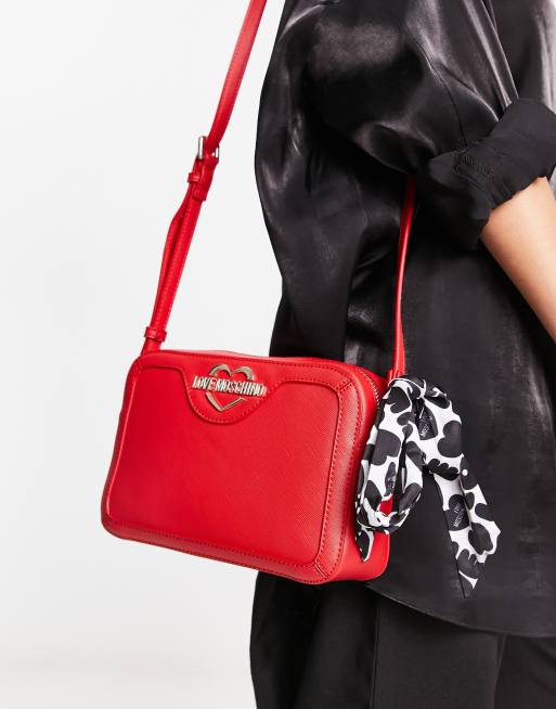 Love Moschino heart logo zip top camera bag in red ASOS