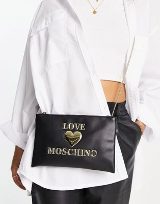 Love Moschino heart logo zip top crossbody bag in black