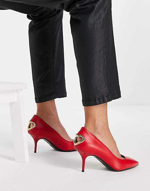 enable repeat Banzai Love Moschino heart pointed heeled shoes in red | ASOS