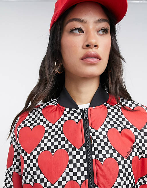 Love Moschino heart print bomber jacket in red multi