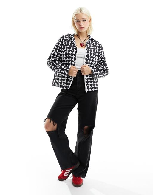 Love Moschino heart print hooded jacket in black and white | ASOS