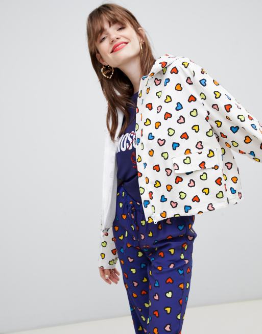 ASOS DESIGN hooded rain jacket in cloud print with chest logo