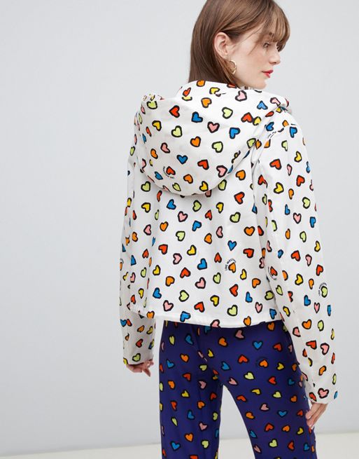 ASOS DESIGN hooded rain jacket in cloud print with chest logo